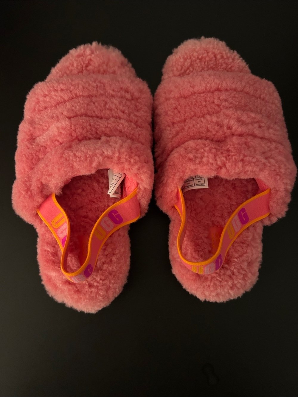 UGG Kids Coral Coral Plush Slide Sandals with Branded Elastic Heel